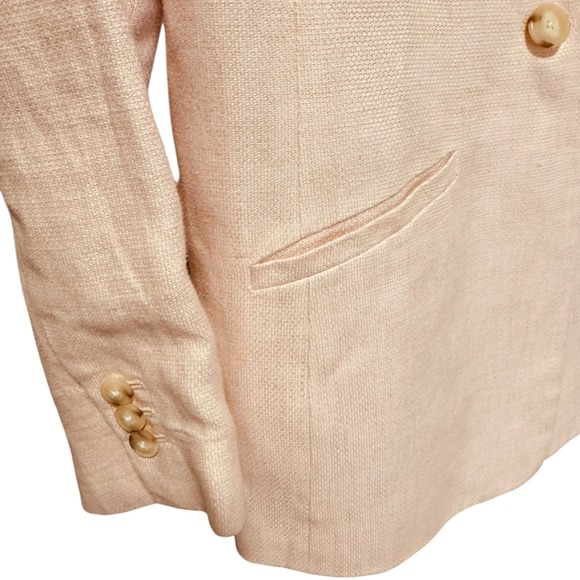 Talbots Pink Linen Blazer One Button Career Office Herringbone Jacket Size‎ 4 - Picture 2 of 8
